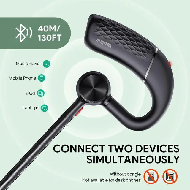 Alt view image 4 of 7 - Mono wireless earpiece with 4-mic beamforming noise cancellation, up to 10 hours of talk time, adjustable ear hook for all-day comfortperfect for office, driving, and business calls.