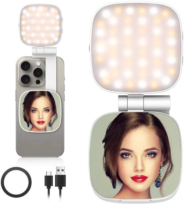 Main image of 60 LED Portable Selfie Light 2200mAh Rechargeable, Clip-On with Camera Tripod Adapter, 3 Light Modes (CRI 97+), for Phone, iPhone, Webcam, Laptop, Photo, Makeup, and Video Conferencing (White)