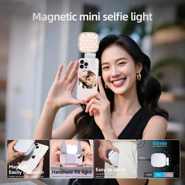 Alt view image 3 of 7 - 60 LED Portable Selfie Light 2200mAh Rechargeable, Clip-On with Camera Tripod Adapter, 3 Light Modes (CRI 97+), for Phone, iPhone, Webcam, Laptop, Photo, Makeup, and Video Conferencing (White)