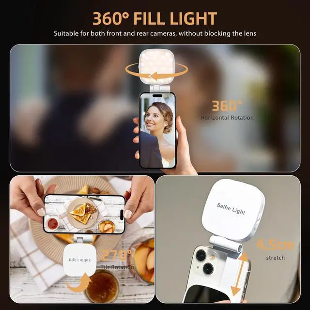 Alt view image 4 of 7 - 60 LED Portable Selfie Light 2200mAh Rechargeable, Clip-On with Camera Tripod Adapter, 3 Light Modes (CRI 97+), for Phone, iPhone, Webcam, Laptop, Photo, Makeup, and Video Conferencing (White)