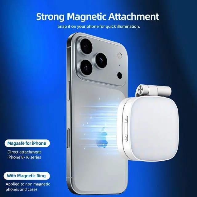 Alt view image 7 of 7 - 60 LED Portable Selfie Light 2200mAh Rechargeable, Clip-On with Camera Tripod Adapter, 3 Light Modes (CRI 97+), for Phone, iPhone, Webcam, Laptop, Photo, Makeup, and Video Conferencing (White)