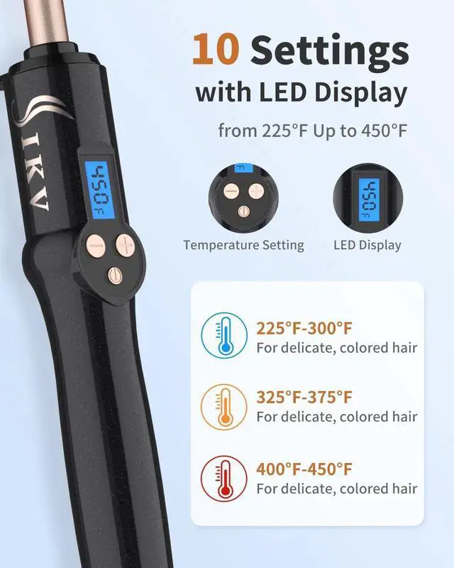 Alt view image 5 of 6 - _Mega Brand 1/2 Inch Curling Wand for Short & Long Hair Dual Voltage, Tourmaline Ceramic, 10 Adjustable Temp, Extra Long Barrel, Tight Curls & Waves Black