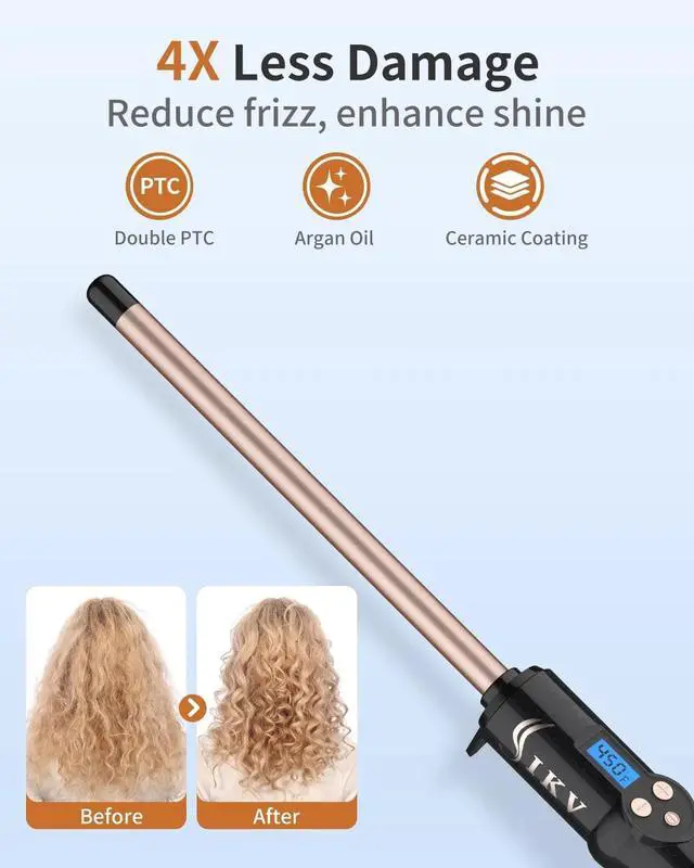 Alt view image 3 of 6 - _Mega Brand 1/2 Inch Curling Wand for Short & Long Hair Dual Voltage, Tourmaline Ceramic, 10 Adjustable Temp, Extra Long Barrel, Tight Curls & Waves Black