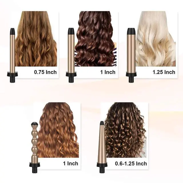 Alt view image 3 of 6 - _Mega Brand 5-in-1 Curling Wand Set 11 Temp Settings, Interchangeable Tourmaline Ceramic Barrels, Hair Wand for All Hair Types Brown