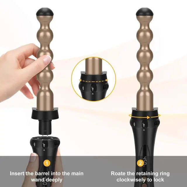 Alt view image 6 of 6 - _Mega Brand 5-in-1 Curling Wand Set 11 Temp Settings, Interchangeable Tourmaline Ceramic Barrels, Hair Wand for All Hair Types Brown