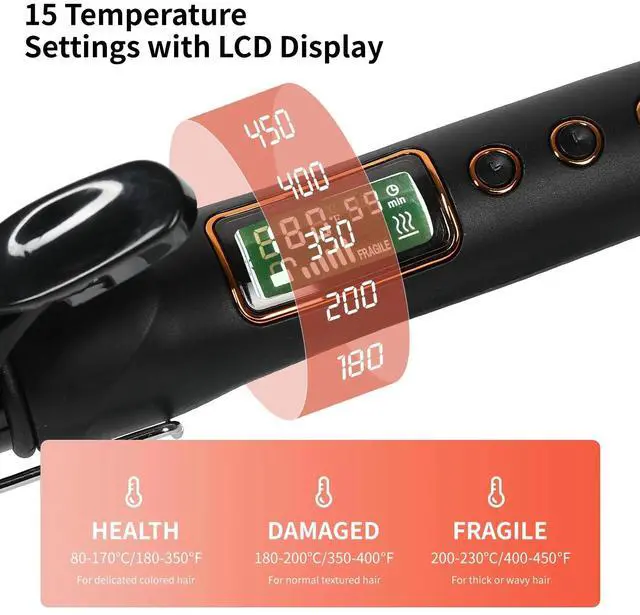 Alt view image 2 of 7 - _Mega Brand 1 inch Ceramic Bubble Wand Curling Iron Spiral Curling Wand for Short & Long Hair, 15 Adjustable Temp, Dual Voltage, Heat-Resistant Glove Included Brown