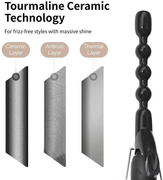 Alt view image 4 of 7 - _Mega Brand 1 inch Ceramic Bubble Wand Curling Iron Spiral Curling Wand for Short & Long Hair, 15 Adjustable Temp, Dual Voltage, Heat-Resistant Glove Included Brown