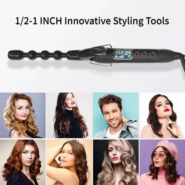 Alt view image 6 of 7 - _Mega Brand 1 inch Ceramic Bubble Wand Curling Iron Spiral Curling Wand for Short & Long Hair, 15 Adjustable Temp, Dual Voltage, Heat-Resistant Glove Included Brown