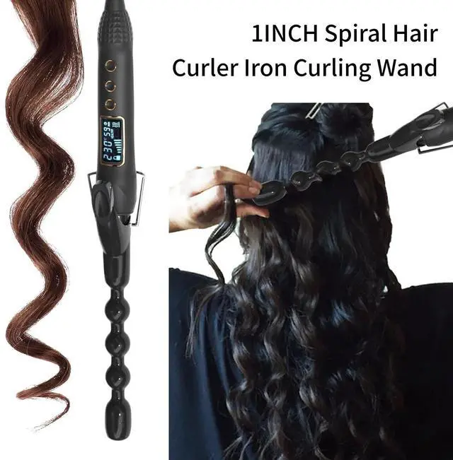 Alt view image 7 of 7 - _Mega Brand 1 inch Ceramic Bubble Wand Curling Iron Spiral Curling Wand for Short & Long Hair, 15 Adjustable Temp, Dual Voltage, Heat-Resistant Glove Included Brown