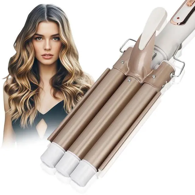 Main image of _Mega Brand 1 inch Ceramic Tourmaline Triple Barrel Curling Iron 3 Barrel Hair Waver, 5 Adjustable Temps, Dual Voltage, Hair Crimper for Women & Girls Gold