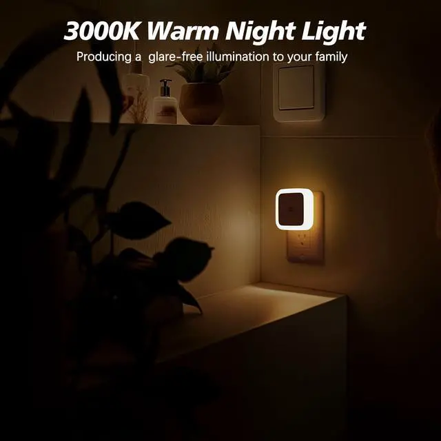 Alt view image 3 of 7 - _Mega Brand Night Light, Night Lights Plug into Wall 4-Pack Dusk to Dawn Night Lamp Led Night Light for Bedroom, Bathroom, Hallway, Warm White