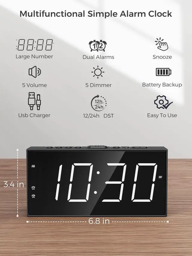Alt view image 2 of 7 - _Mega Brand Alarm Clock for Bedroom2 Alarms Loud LED Big Display Plug-in Simple Basic Digital Clock with USB Charging Port,Adjustable Volume,Dimmable,Snooze for Deep Sleepers,Kids,Elderly,Hom Office