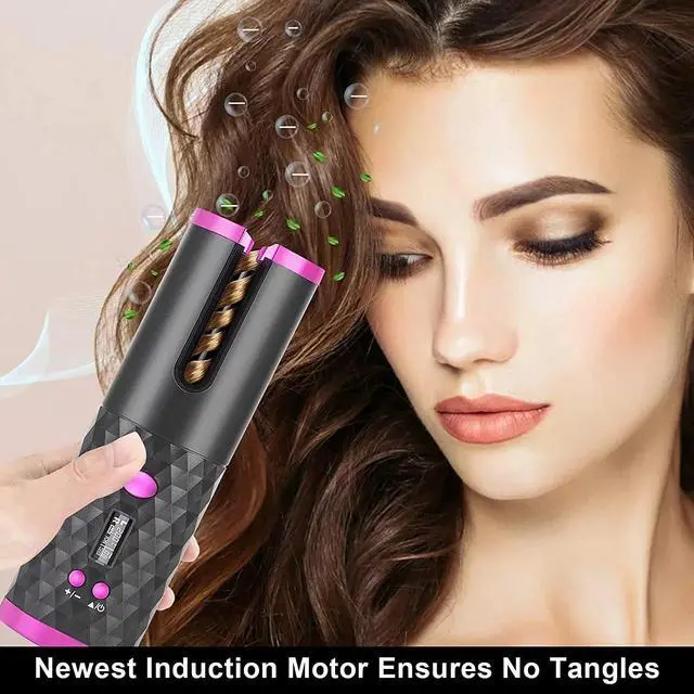 Alt view image 4 of 6 - _Mega Brand Portable Automatic Hair Curler, Ceramic Rotating Wireless Auto Curling Iron Wand, USB Rechargeable Spin Curler for Hair Styling - Black
