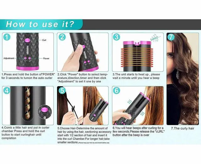 Alt view image 2 of 6 - _Mega Brand Portable Automatic Hair Curler, Ceramic Rotating Wireless Auto Curling Iron Wand, USB Rechargeable Spin Curler for Hair Styling - Black