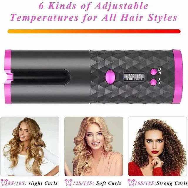 Alt view image 5 of 6 - _Mega Brand Portable Automatic Hair Curler, Ceramic Rotating Wireless Auto Curling Iron Wand, USB Rechargeable Spin Curler for Hair Styling - Black