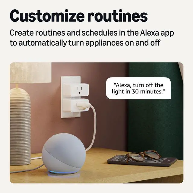 Alt view image 4 of 6 - _Mega Brand 4-Pack Smart Plug MiniAlexa-Only, 2.4 GHz Wi-Fi,No Hub Required,Voice & App Control,Schedule & Timer,10 A White Outlet for Lamp,Fan,Coffee Maker,Energy-Saving Home Automation Gift Set