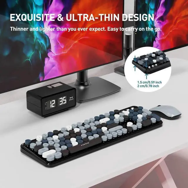 Alt view image 4 of 4 - _Mega Brand Cute Retro Wireless Keyboard and Mouse Combo 2.4 GHz Dropout-Free Connection, Typewriter-Style Round Keys, Colorful Grey Set for PC, Laptop, Desktop