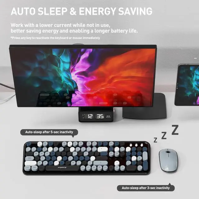 Alt view image 3 of 4 - _Mega Brand Cute Retro Wireless Keyboard and Mouse Combo 2.4 GHz Dropout-Free Connection, Typewriter-Style Round Keys, Colorful Grey Set for PC, Laptop, Desktop