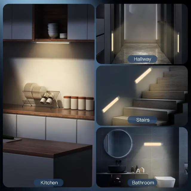 Alt view image 7 of 7 - _Mega Brand 14.7 inch Under Cabinet Lighting, 2 Pack Rechargeable Motion Sensor Light, 5 Levels Dimmable Magnetic Closet Lights, Wireless Under Counter Lights for Kitchen, Stairs, Hallway