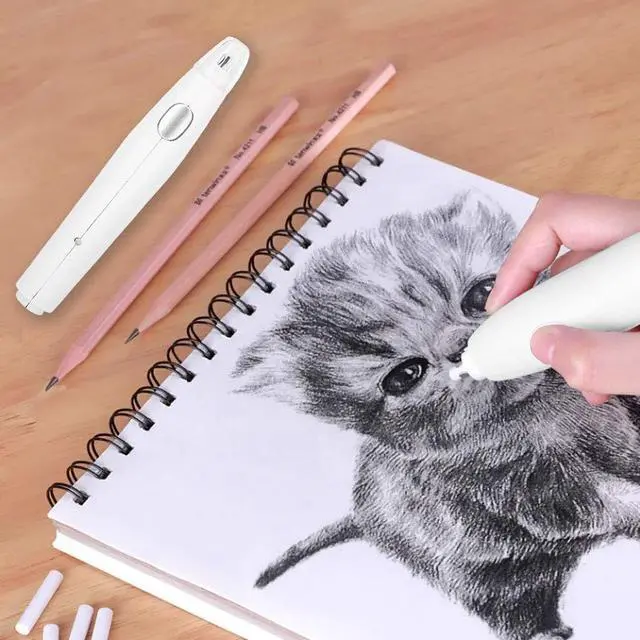 Alt view image 7 of 7 - _Mega Brand Handy Electric Eraser: Perfect for Drawing, Sketching & Artwork USB Rechargeable for On-the-Go Use, Plus 16 Replacement Refills Included (Sleek White Design)