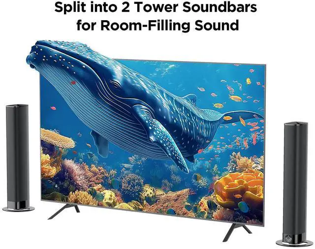 Alt view image 2 of 7 - _Mega Brand Sound Bar for Smart TV  Bluetooth/ARC/Opt/AUX Connectivity, Auto Volume Boost, 3 Equalizer Modes, 2-in-1 Detachable Soundbar for TV/PC/Gaming/Projectors