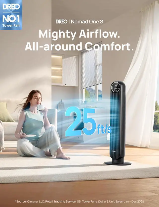 Alt view image 2 of 7 - _Mega Brand Tower Fan for Bedroom  Smart Oscillating Quiet Bladeless Floor Fan with Remote, WiFi Voice Control (Alexa/Google), 4 Modes, 4 Speeds, 8H Timer, 28dB