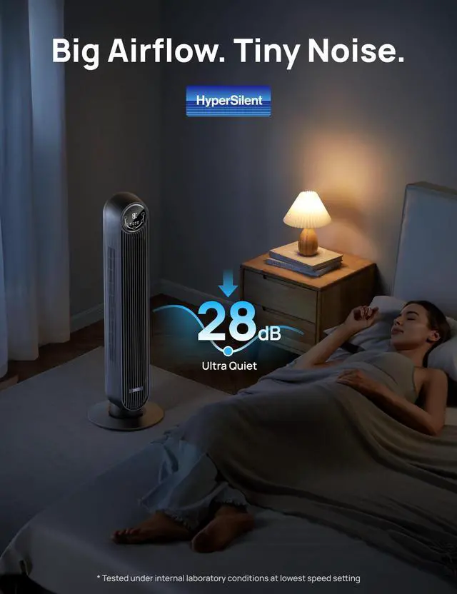 Alt view image 3 of 7 - _Mega Brand Tower Fan for Bedroom  Smart Oscillating Quiet Bladeless Floor Fan with Remote, WiFi Voice Control (Alexa/Google), 4 Modes, 4 Speeds, 8H Timer, 28dB