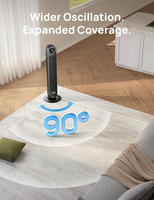 Alt view image 5 of 7 - _Mega Brand Tower Fan for Bedroom  Smart Oscillating Quiet Bladeless Floor Fan with Remote, WiFi Voice Control (Alexa/Google), 4 Modes, 4 Speeds, 8H Timer, 28dB
