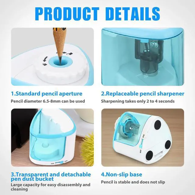 Alt view image 2 of 7 - _Mega Brand Electric Pencil Sharpener, Automatic Sharpener Fit for No.2 and 6-8 mm Pencils, Electric Sharpener with Auto Stop - Black