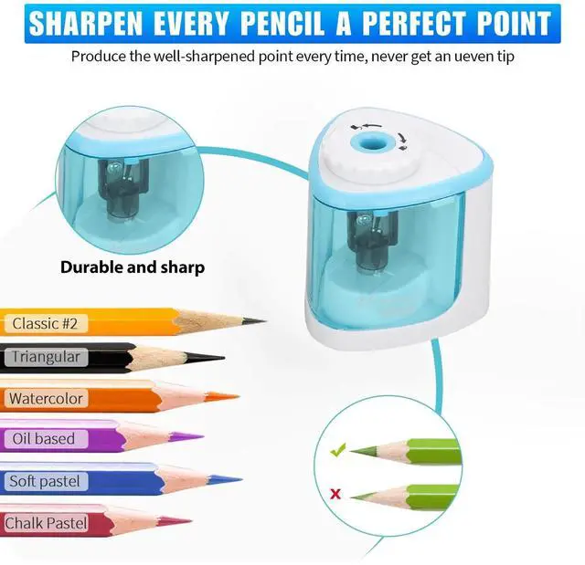 Alt view image 5 of 7 - _Mega Brand Electric Pencil Sharpener, Automatic Sharpener Fit for No.2 and 6-8 mm Pencils, Electric Sharpener with Auto Stop - Black