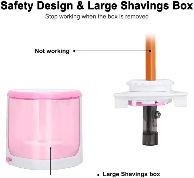 Alt view image 3 of 7 - _Mega Brand Electric Pencil Sharpener, Automatic Sharpener Fit for No.2 and 6-8 mm Pencils, Electric Sharpener with Auto Stop - Pink