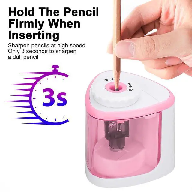 Alt view image 4 of 7 - _Mega Brand Electric Pencil Sharpener, Automatic Sharpener Fit for No.2 and 6-8 mm Pencils, Electric Sharpener with Auto Stop - Pink