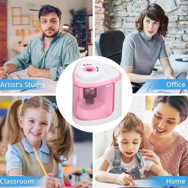 Alt view image 7 of 7 - _Mega Brand Electric Pencil Sharpener, Automatic Sharpener Fit for No.2 and 6-8 mm Pencils, Electric Sharpener with Auto Stop - Pink