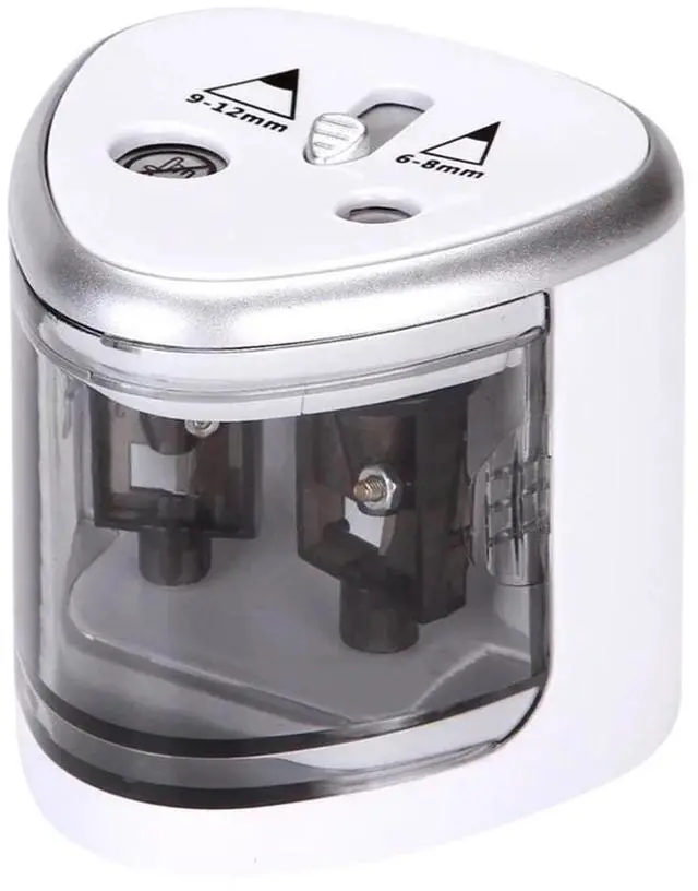 Main image of _Mega Brand Pencil Sharpener Electric Pencil Sharpener Double Hole Portable Pencil Sharpener Battery Operated Silver on Sale