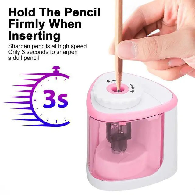 Alt view image 4 of 7 - Electric Pencil Sharpener, _Mega Brand Automatic Sharpener Fit for No.2 and 6-8 mm Pencils, Electric Sharpener with Auto Stop - Pink