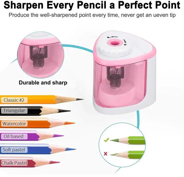 Alt view image 5 of 7 - Electric Pencil Sharpener, _Mega Brand Automatic Sharpener Fit for No.2 and 6-8 mm Pencils, Electric Sharpener with Auto Stop - Pink