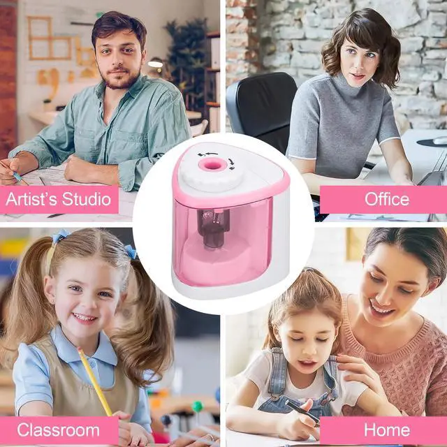 Alt view image 7 of 7 - Electric Pencil Sharpener, _Mega Brand Automatic Sharpener Fit for No.2 and 6-8 mm Pencils, Electric Sharpener with Auto Stop - Pink