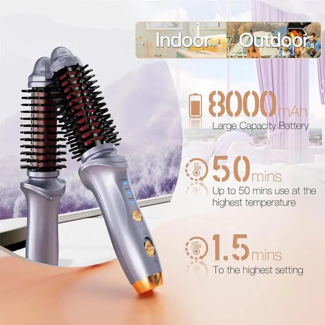 Alt view image 6 of 7 - _Mega Brand Cordless Portable Curling Iron Brush for Women, Instant Hair Curler Brush Styling Comb, Adjustable Temperature, Portable Hair Curling Iron Brush for Travel, purple