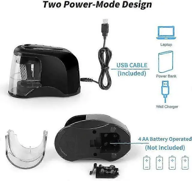 Alt view image 3 of 5 - _Mega Brand Electric Pencil Sharpener, Heavy-Duty Helical Blade to Fast Sharpen, Pencil Sharpeners for USB/Battery Operated, Suitable for No.2/Colored Pencils(6-8