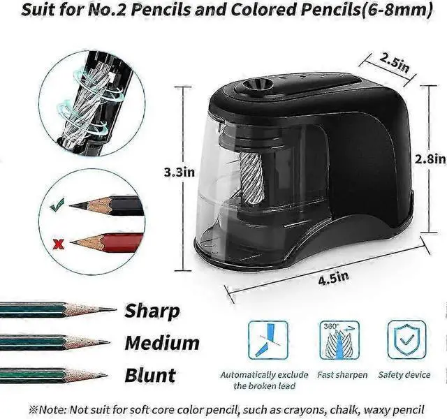 Alt view image 5 of 5 - _Mega Brand Electric Pencil Sharpener, Heavy-Duty Helical Blade to Fast Sharpen, Pencil Sharpeners for USB/Battery Operated, Suitable for No.2/Colored Pencils(6-8