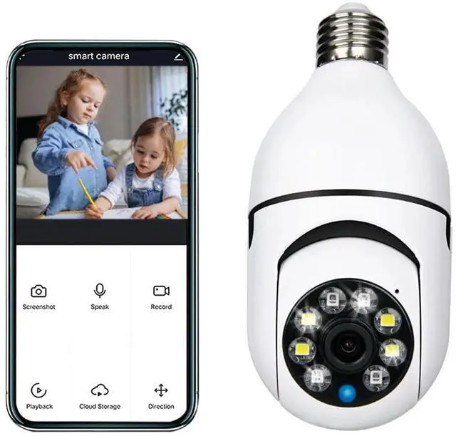 Main image of _Mega Brand 360 Degree Security Cameras Wireless Outdoor, 2.4GHz WiFi Light Bulb Camera, 1080p Wireless Cameras for Home Security, Indoor Security Camera System, Motion Detection, Two-Way Audio