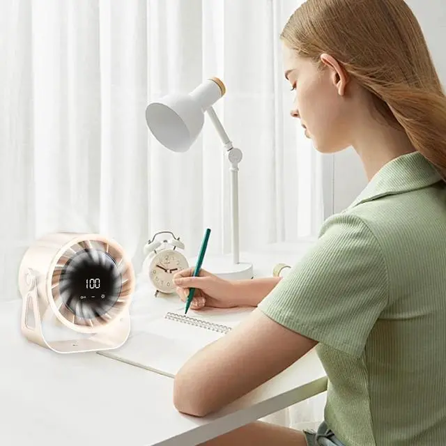 Alt view image 6 of 6 - _Mega Brand Portable Desk Fan, 7 Inch Small Table Fan with 100 Wind Speeds, LED Night Light, 4000mAh Rechargeable Battery Operated Personal Cooling Fan for Home Office