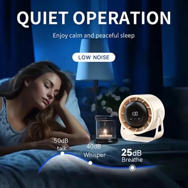 Alt view image 5 of 6 - _Mega Brand Portable Desk Fan, 7 Inch Small Table Fan with 100 Wind Speeds, LED Night Light, 4000mAh Rechargeable Battery Operated Personal Cooling Fan for Home Office