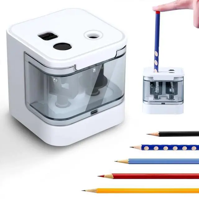 Main image of _Mega Brand Electric Pencil Sharpener Double Hole Automatic Sharpener for .2/Colored Pencils USB & Battery Operated - White