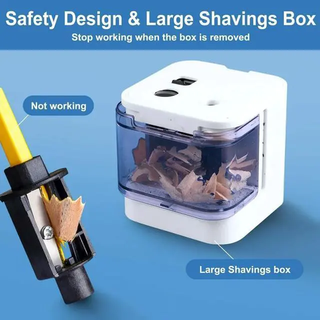 Alt view image 5 of 7 - _Mega Brand Electric Pencil Sharpener Double Hole Automatic Sharpener for .2/Colored Pencils USB & Battery Operated - White