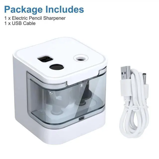 Alt view image 7 of 7 - _Mega Brand Electric Pencil Sharpener Double Hole Automatic Sharpener for .2/Colored Pencils USB & Battery Operated - White