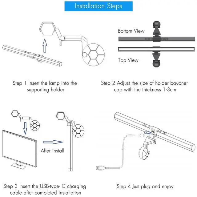 Alt view image 4 of 7 - _Mega Brand Monitor Lamp, Screen Light Computer Monitor Light with 3 Light Modes, Dimmable Screen Light Bar with Touch Control, USB Screenbar Keyboard LED Light for Office Home