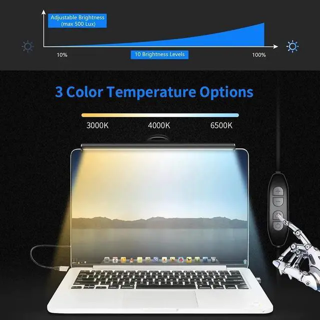Alt view image 3 of 7 - _Mega Brand Laptop Light for Screen Reading Portable Computer Screen Hanging Light USB Powered Clip-on Laptop Hanging Lamp LED Laptop Light for Eye Care Save Space