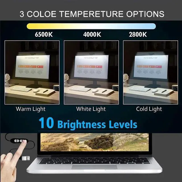 Alt view image 4 of 7 - _Mega Brand Computer Monitor Light, Screenbar e-Reading LED Task Lamp, USB Powered Screen Light Bar, Adjustable Brightness and Color Temperature, Eye Care Light for Office/Home