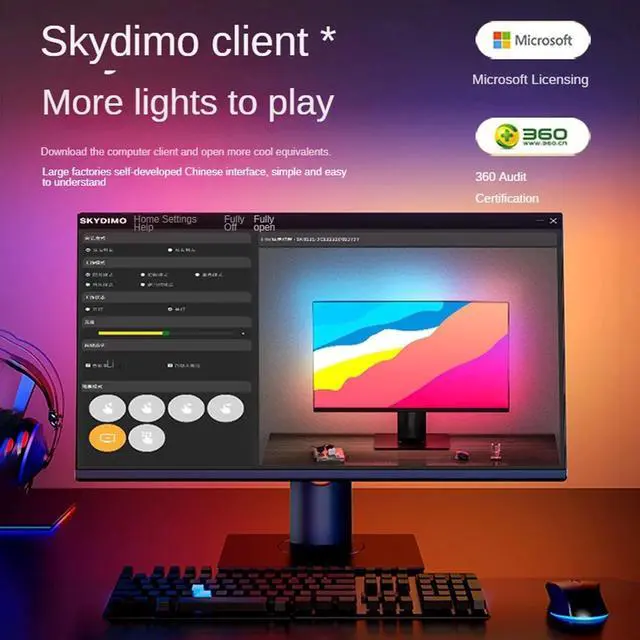 Alt view image 4 of 7 - _Mega Brand Skydimo RGB Computer Ambient Lighting Strip with Screen Sync, Gaming LED Backlight for Monitors, Immersive RGB Lighting Effects for Gaming, Movies, and Cyberpunk Setup, USB-Powered